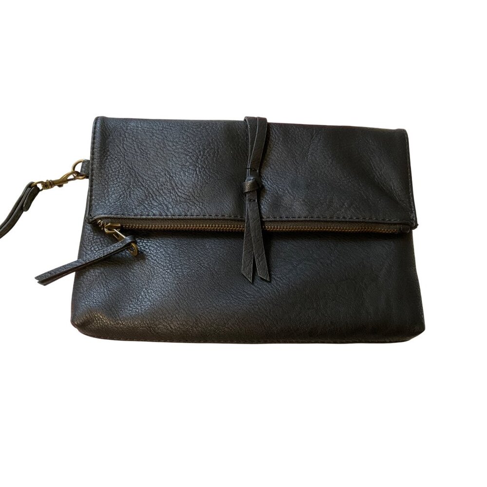 Vintage Black Faux Leather Wristlet Purse With Magnetic Snap & Zipper Closure Co